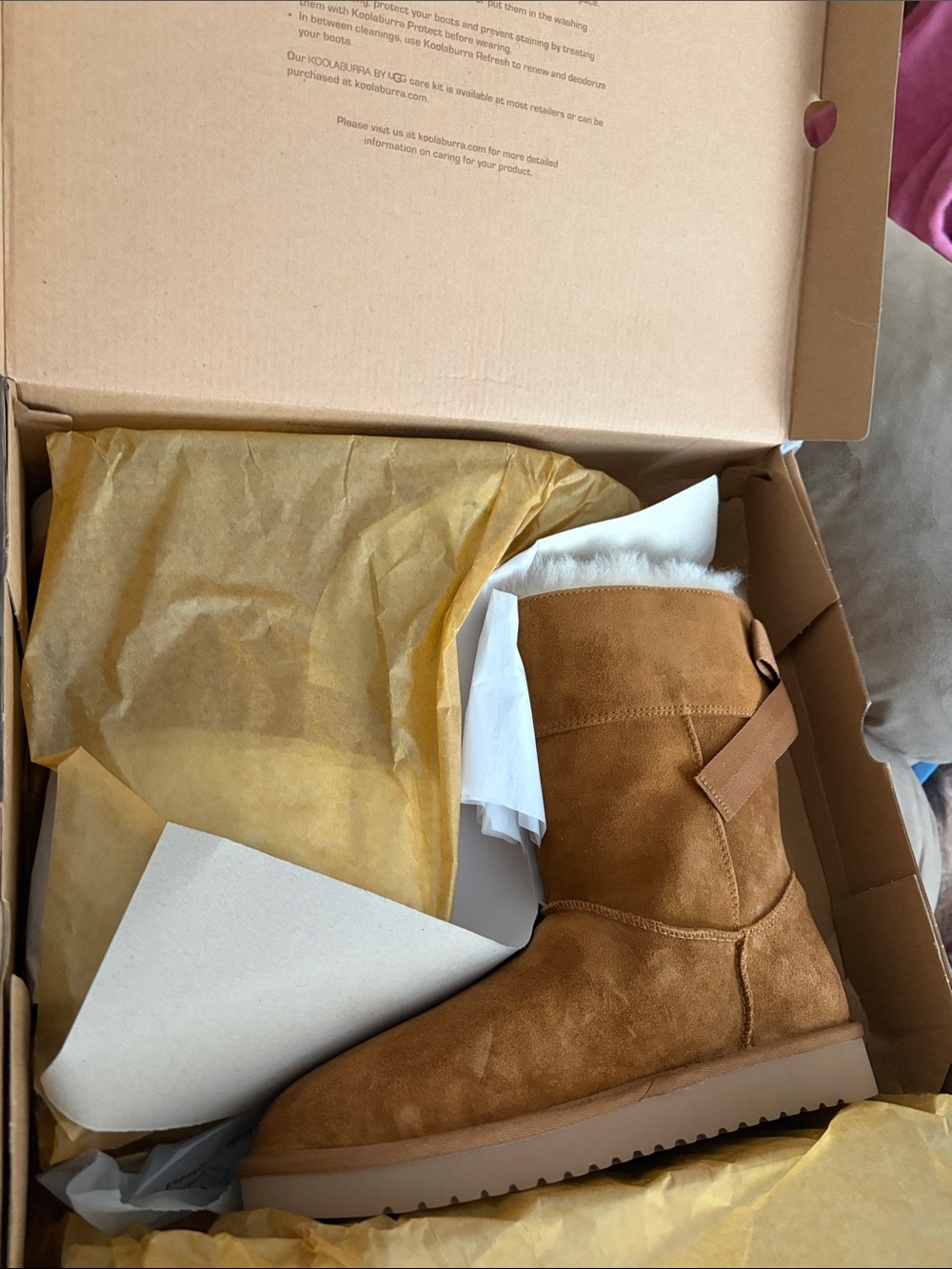 Koolaburra Chestnut Brown Suede Shearling Lined Ankle Boots